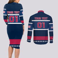 USA Hockey 2024 Couples Matching Long Sleeve Bodycon Dress and Long Sleeve Button Shirt Go Team USA - Wonder Print Shop