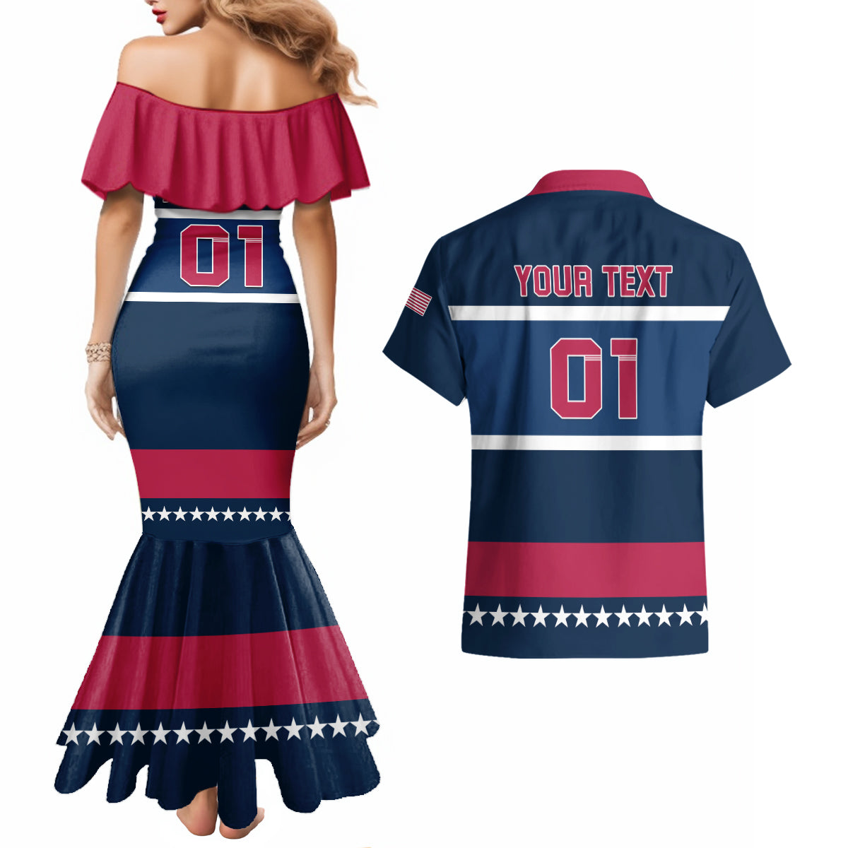 USA Hockey 2024 Couples Matching Mermaid Dress and Hawaiian Shirt Go Team USA - Wonder Print Shop