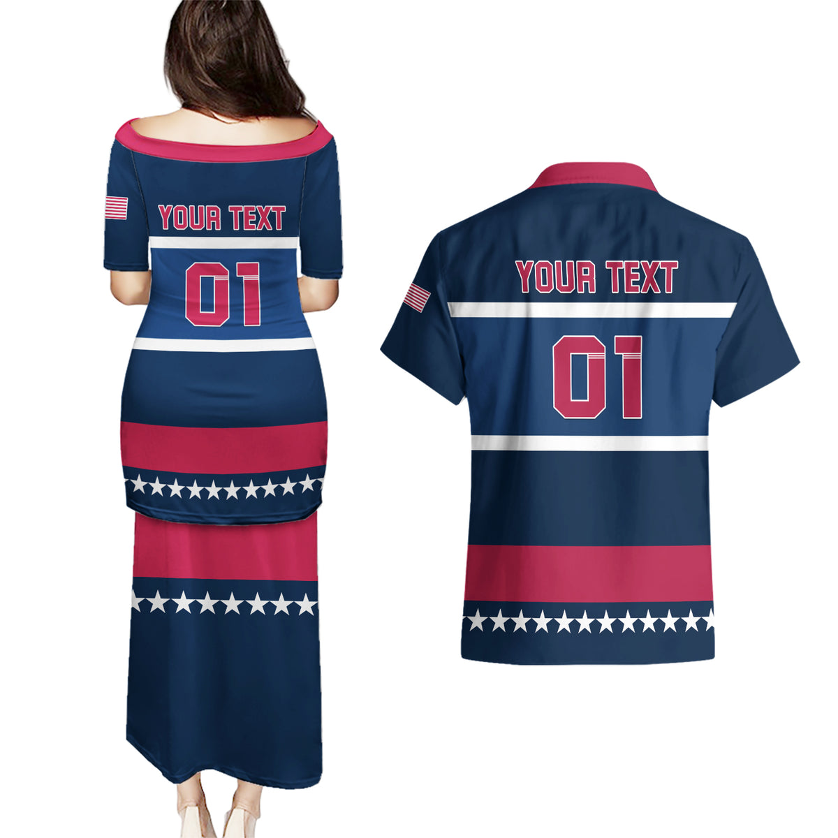 USA Hockey 2024 Couples Matching Puletasi and Hawaiian Shirt Go Team USA - Wonder Print Shop
