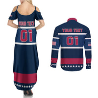 USA Hockey 2024 Couples Matching Summer Maxi Dress and Long Sleeve Button Shirt Go Team USA - Wonder Print Shop