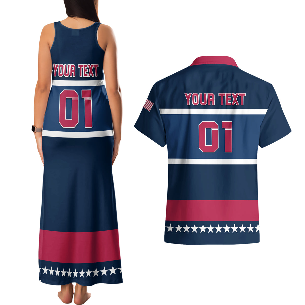 USA Hockey 2024 Couples Matching Tank Maxi Dress and Hawaiian Shirt Go Team USA - Wonder Print Shop