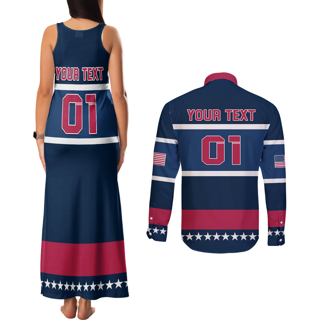 USA Hockey 2024 Couples Matching Tank Maxi Dress and Long Sleeve Button Shirt Go Team USA - Wonder Print Shop
