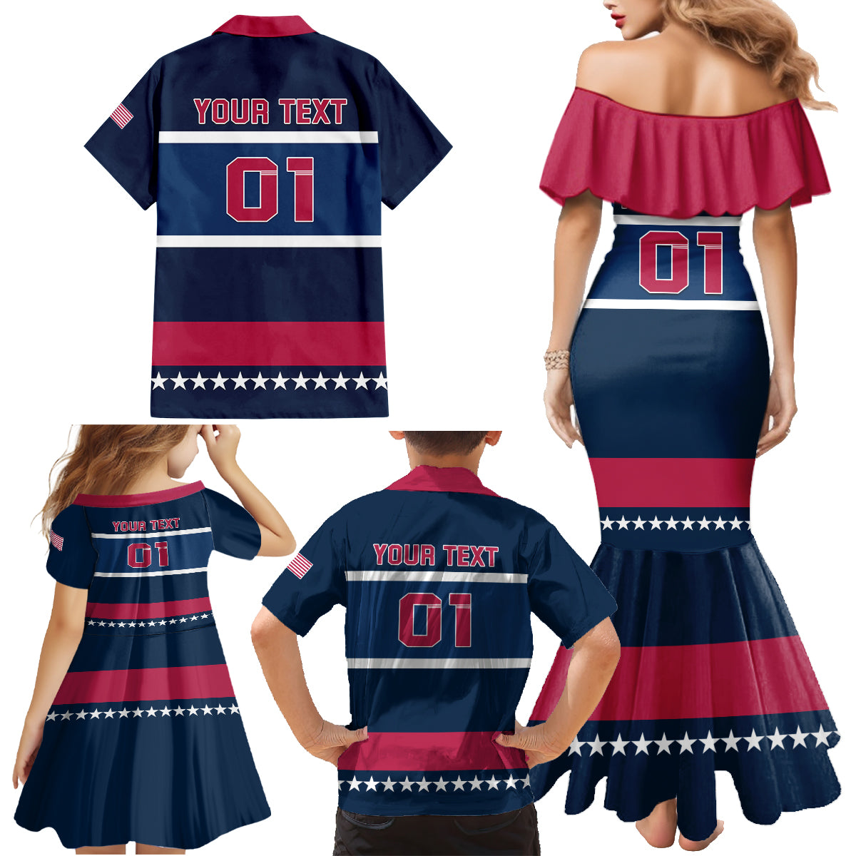USA Hockey 2024 Family Matching Mermaid Dress and Hawaiian Shirt Go Team USA - Wonder Print Shop