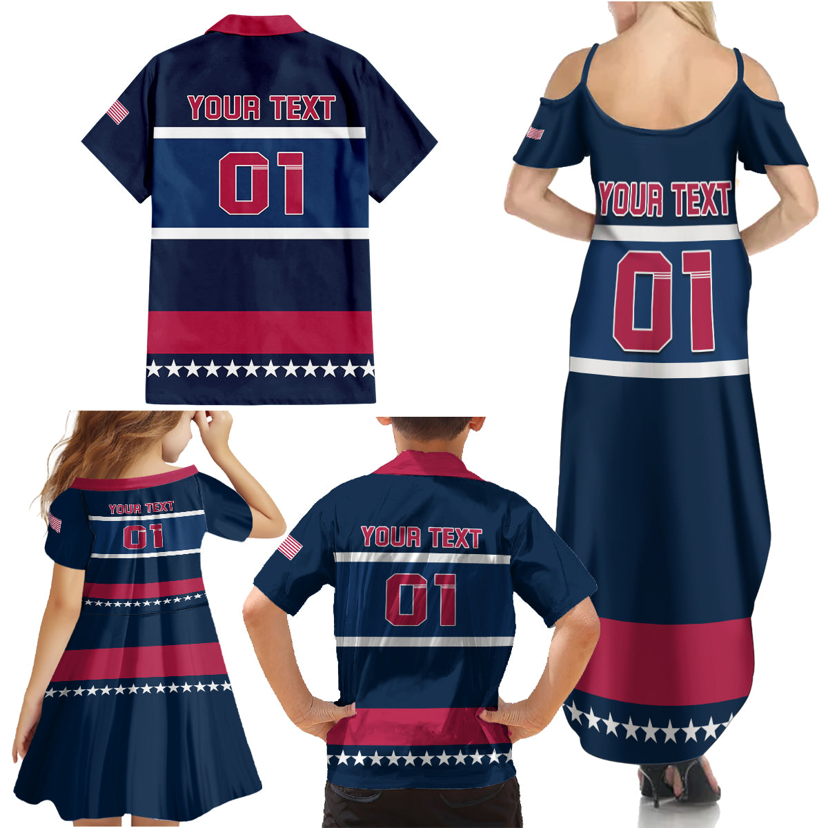 USA Hockey 2024 Family Matching Summer Maxi Dress and Hawaiian Shirt Go Team USA - Wonder Print Shop