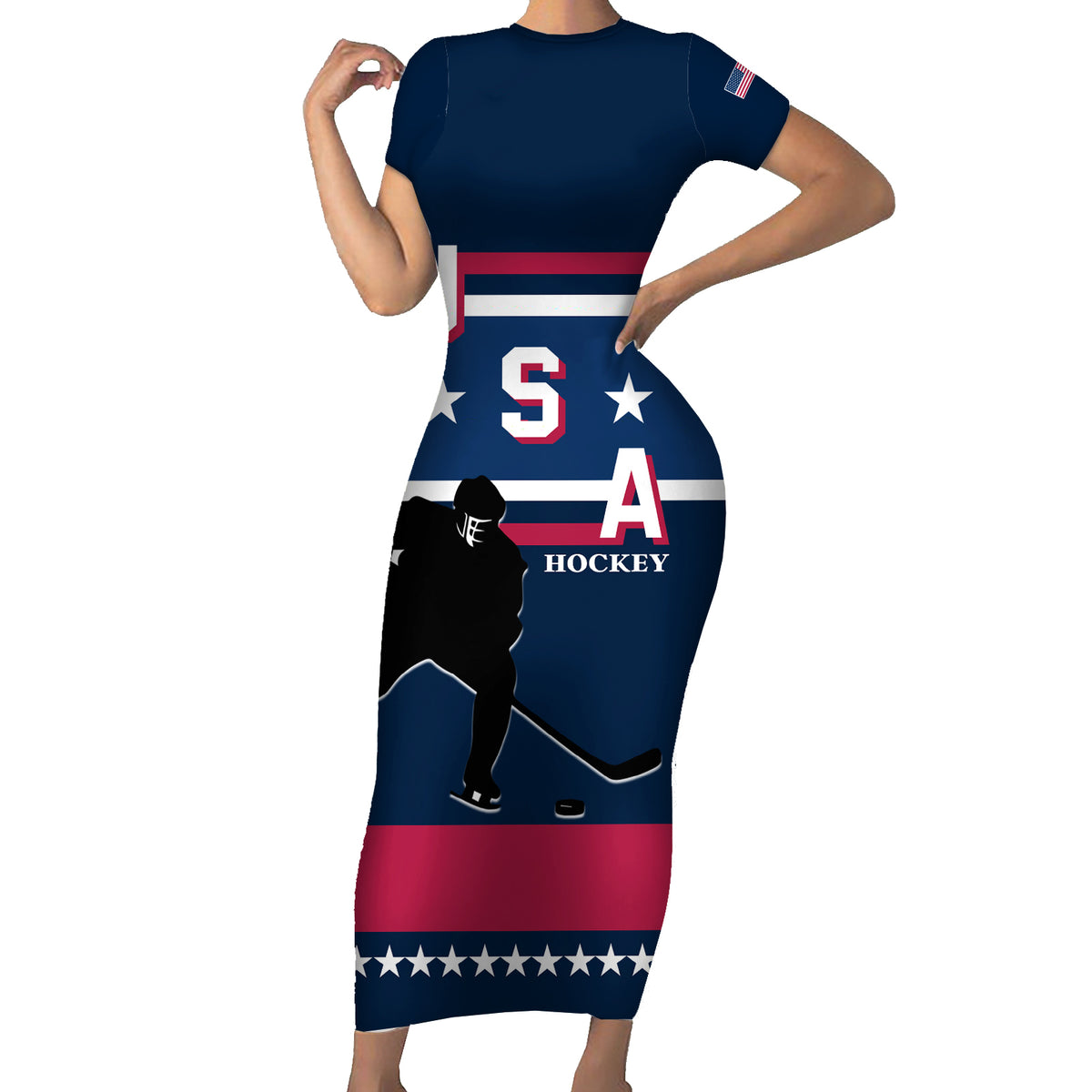USA Hockey 2024 Short Sleeve Bodycon Dress Go Team USA - Wonder Print Shop