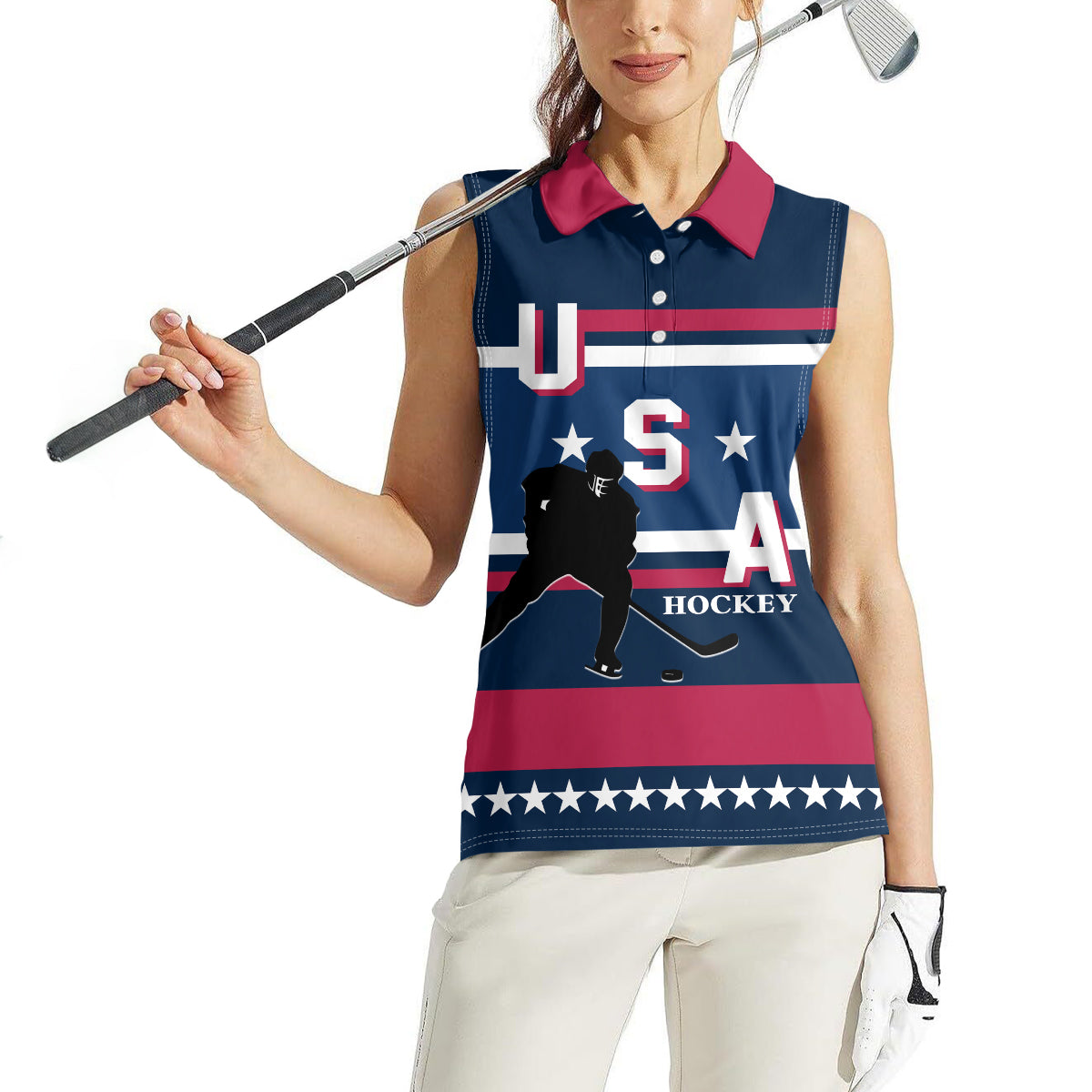 USA Hockey 2024 Women Sleeveless Polo Shirt Go Team USA - Wonder Print Shop