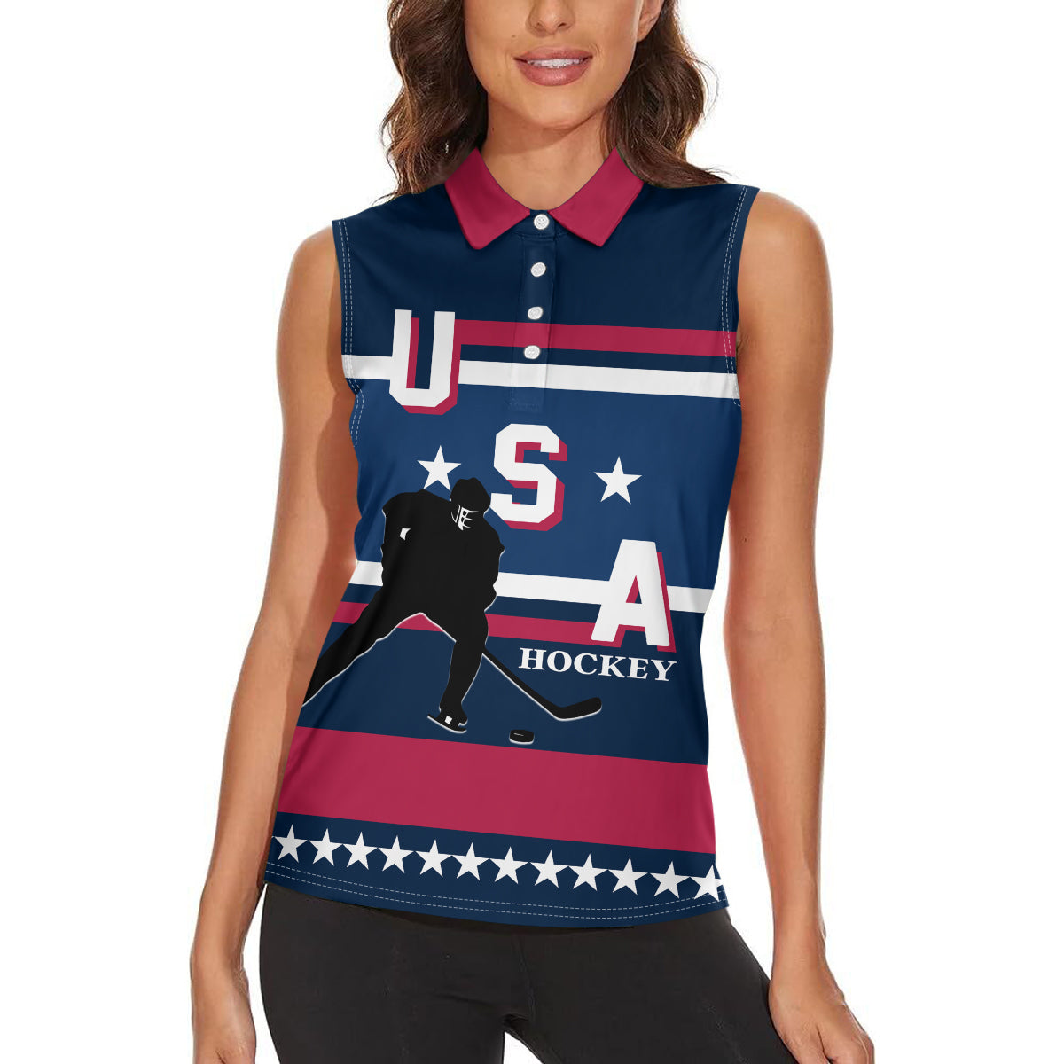 USA Hockey 2024 Women Sleeveless Polo Shirt Go Team USA - Wonder Print Shop