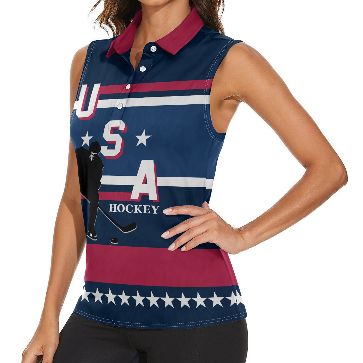 USA Hockey 2024 Women Sleeveless Polo Shirt Go Team USA - Wonder Print Shop
