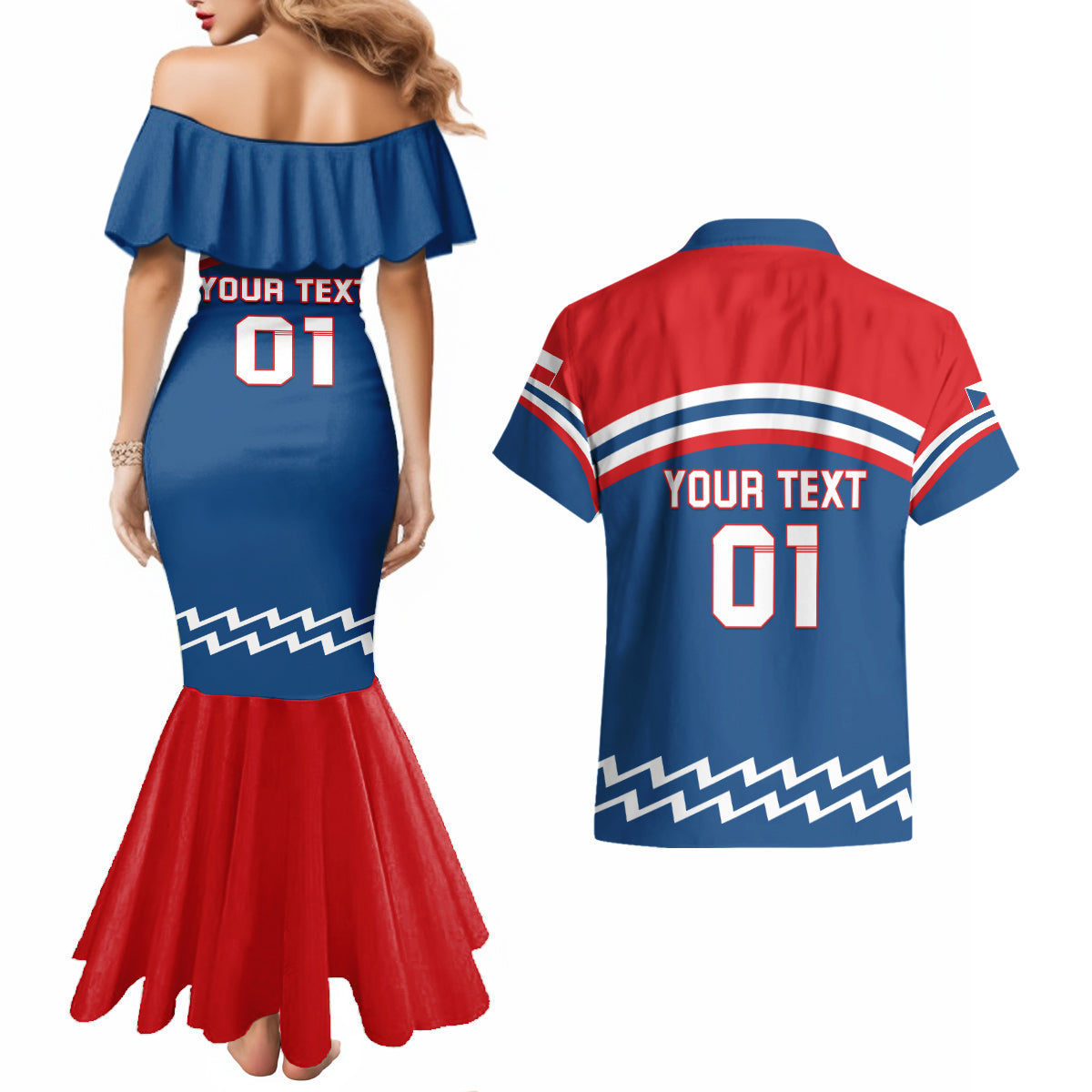 Czech Hockey 2024 Couples Matching Mermaid Dress and Hawaiian Shirt Come on Czechia - Wonder Print Shop