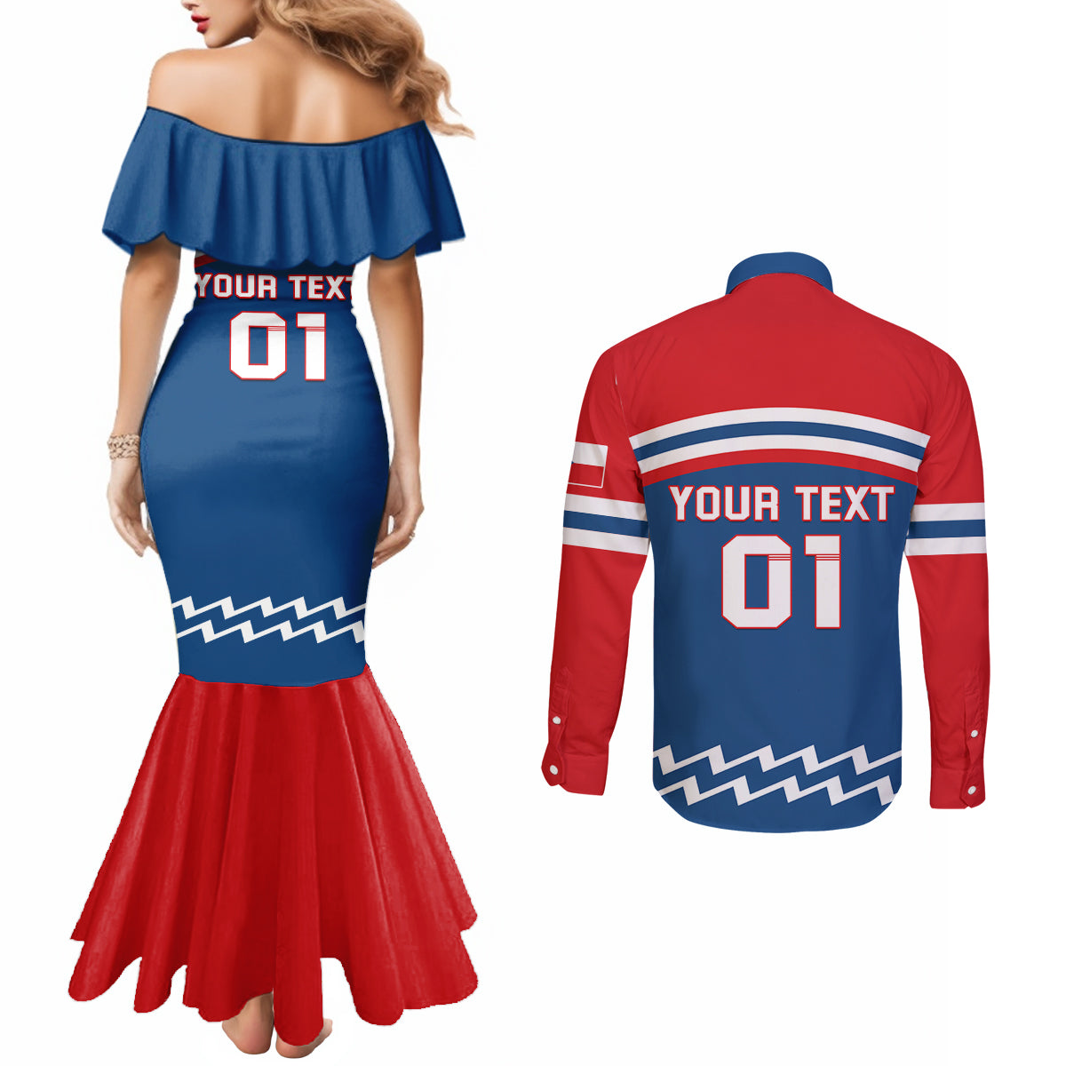 Czech Hockey 2024 Couples Matching Mermaid Dress and Long Sleeve Button Shirt Come on Czechia