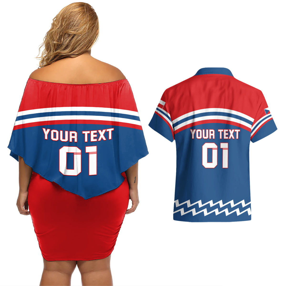 Czech Hockey 2024 Couples Matching Off Shoulder Short Dress and Hawaiian Shirt Come on Czechia - Wonder Print Shop