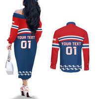 Czech Hockey 2024 Couples Matching Off The Shoulder Long Sleeve Dress and Long Sleeve Button Shirt Come on Czechia