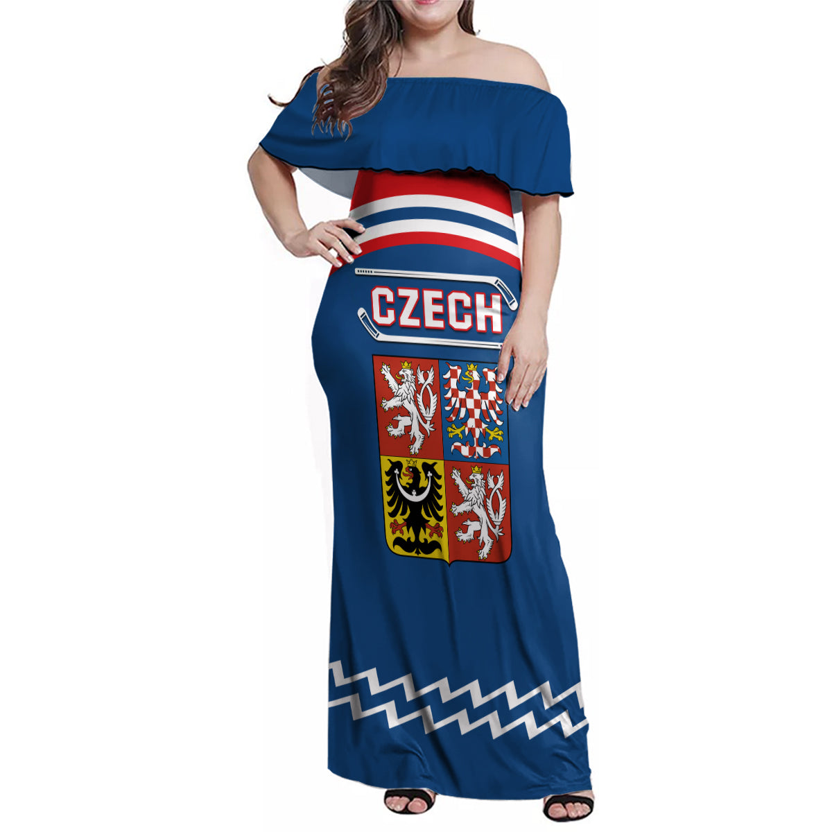 Czech Hockey 2024 Family Matching Off Shoulder Maxi Dress and Hawaiian Shirt Come on Czechia - Wonder Print Shop