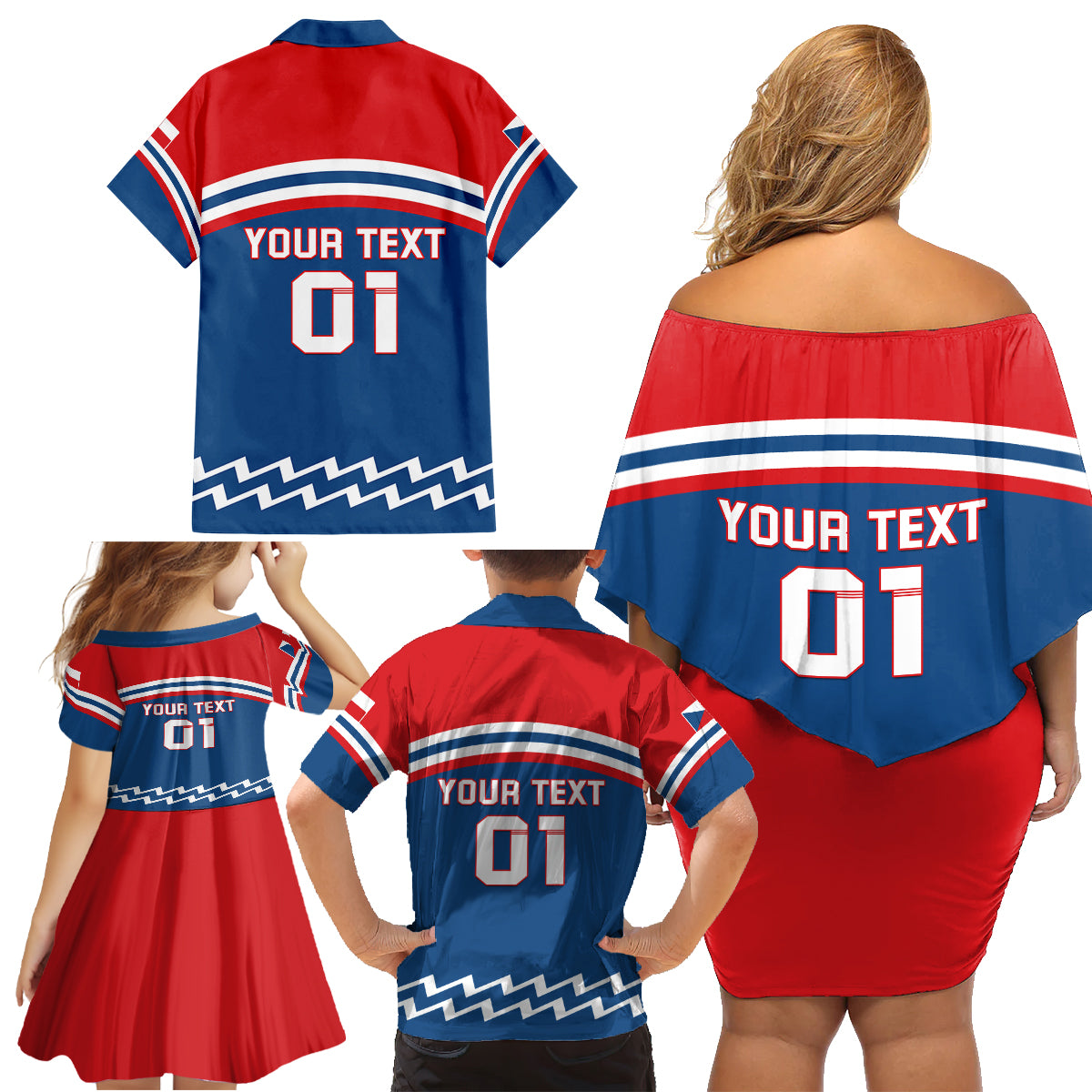 Czech Hockey 2024 Family Matching Off Shoulder Short Dress and Hawaiian Shirt Come on Czechia - Wonder Print Shop