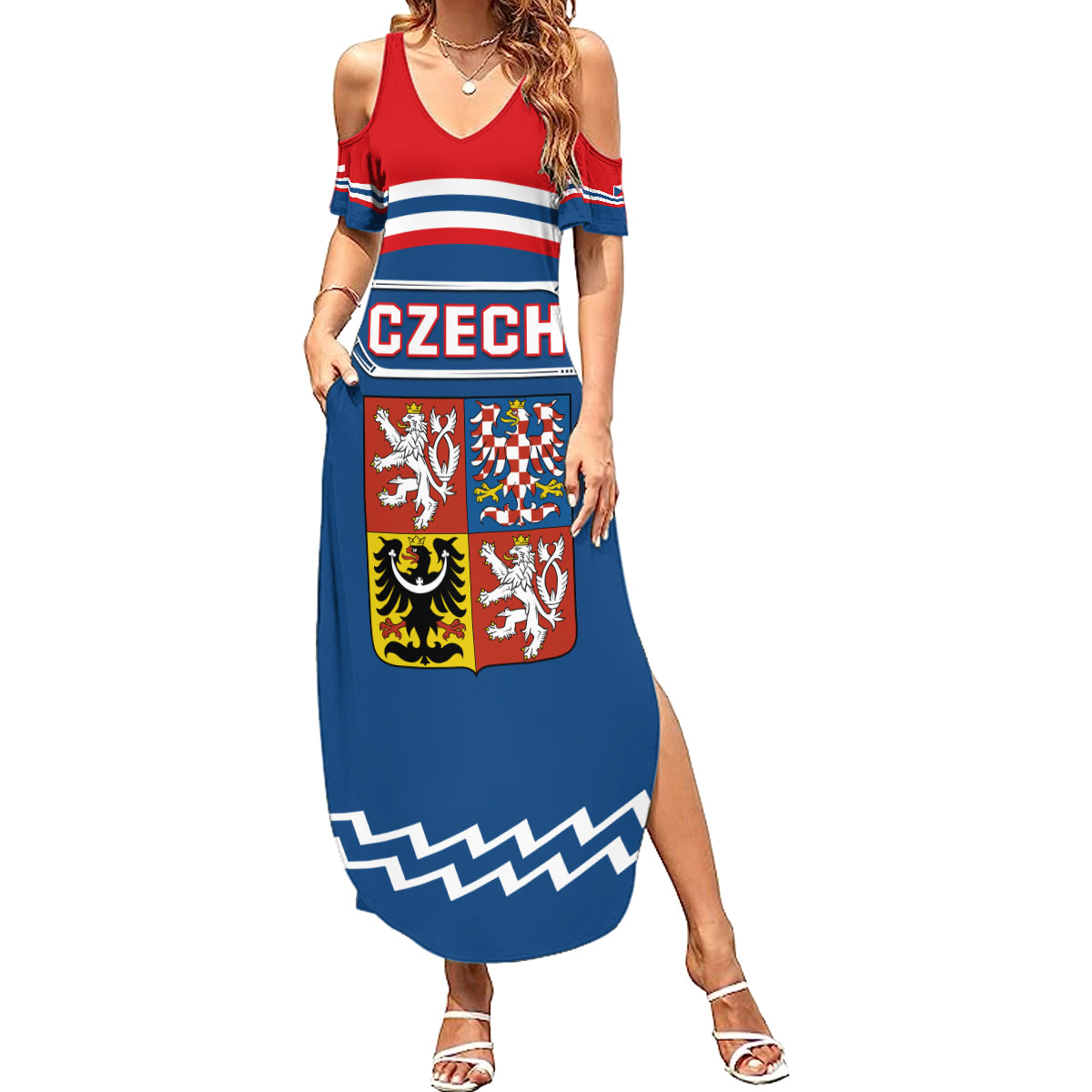 Czech Hockey 2024 Family Matching Summer Maxi Dress and Hawaiian Shirt Come on Czechia - Wonder Print Shop