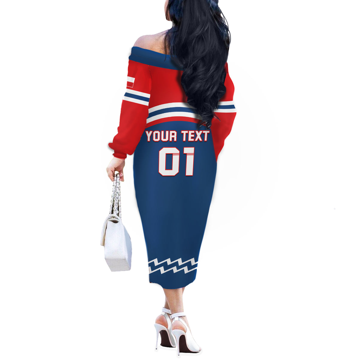 Czech Hockey 2024 Off The Shoulder Long Sleeve Dress Come on Czechia - Wonder Print Shop