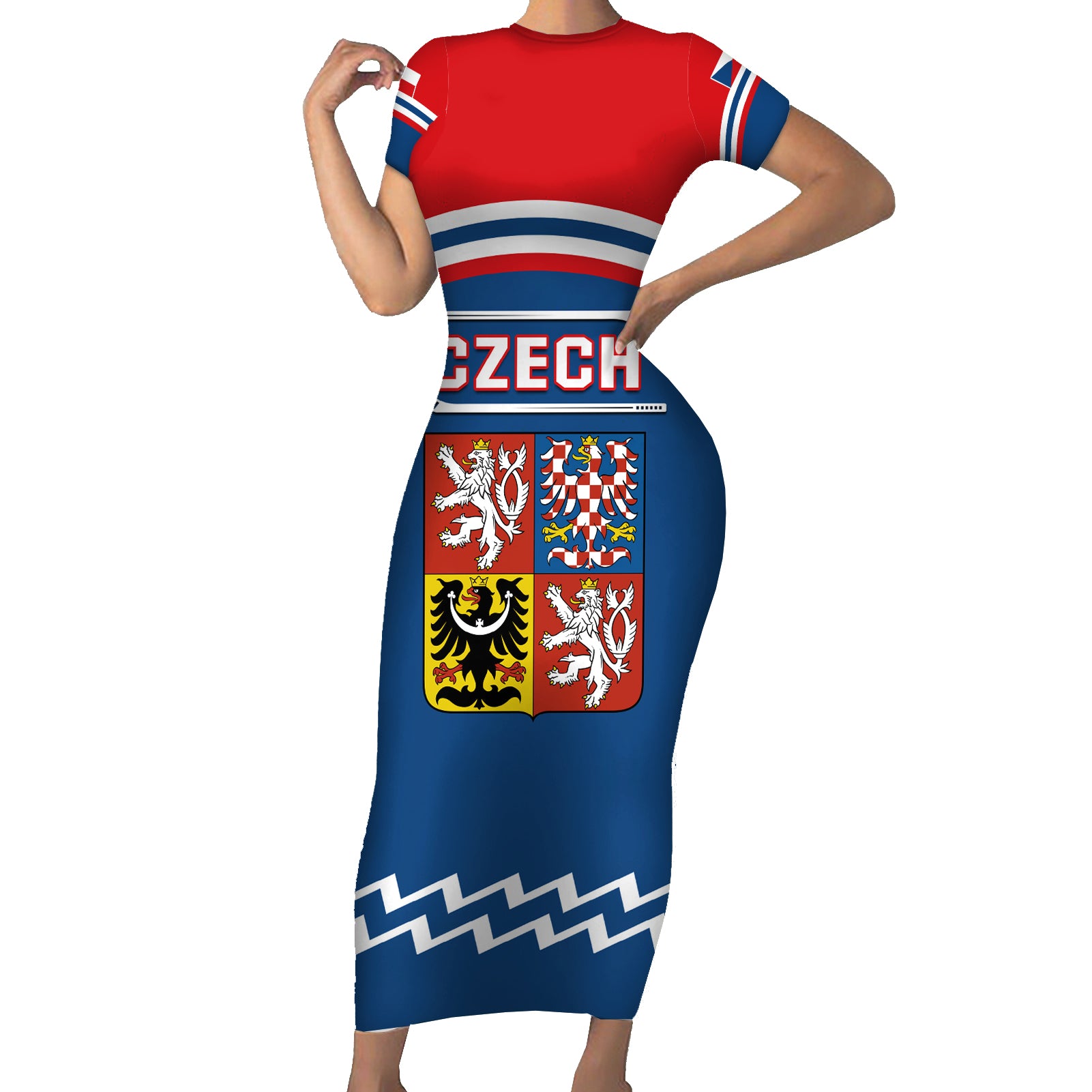 Czech Hockey 2024 Short Sleeve Bodycon Dress Come on Czechia - Wonder Print Shop
