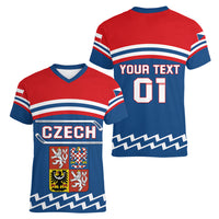 Czech Hockey 2024 Women V-Neck T-Shirt Come on Czechia - Wonder Print Shop
