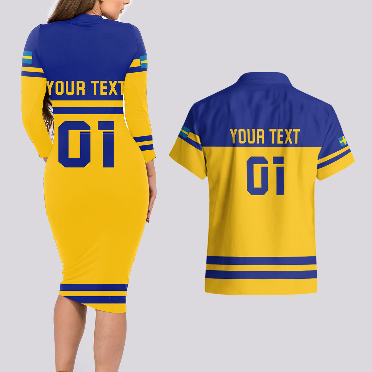 Sweden Hockey 2024 Couples Matching Long Sleeve Bodycon Dress and Hawaiian Shirt Tre Kronor Come on - Wonder Print Shop