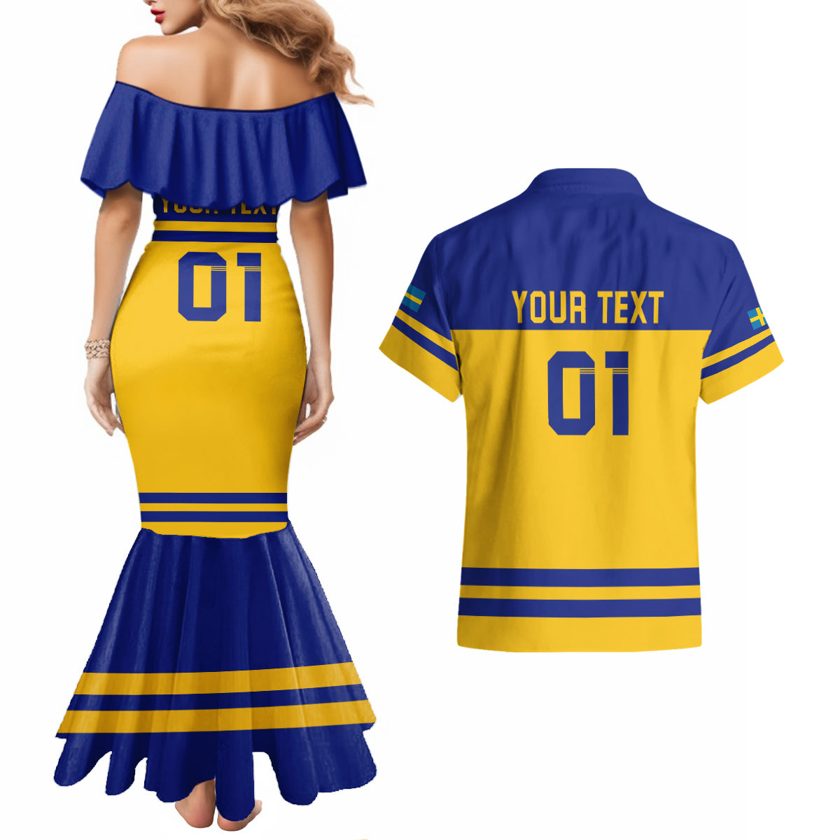 Sweden Hockey 2024 Couples Matching Mermaid Dress and Hawaiian Shirt Tre Kronor Come on - Wonder Print Shop