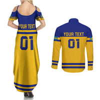 Sweden Hockey 2024 Couples Matching Summer Maxi Dress and Long Sleeve Button Shirt Tre Kronor Come on - Wonder Print Shop