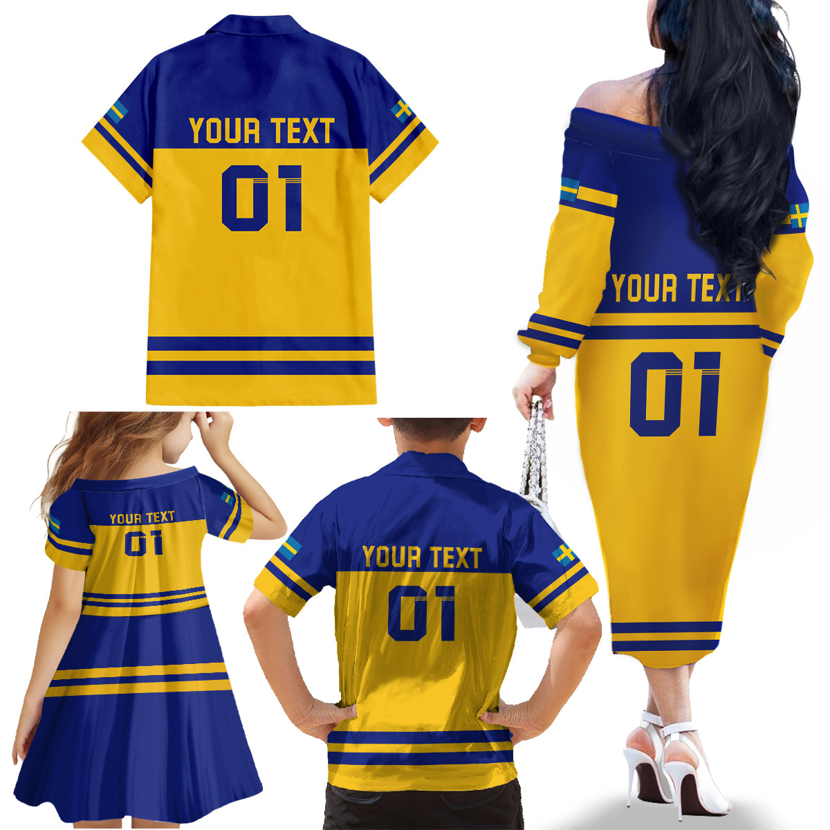 Sweden Hockey 2024 Family Matching Off The Shoulder Long Sleeve Dress and Hawaiian Shirt Tre Kronor Come on - Wonder Print Shop
