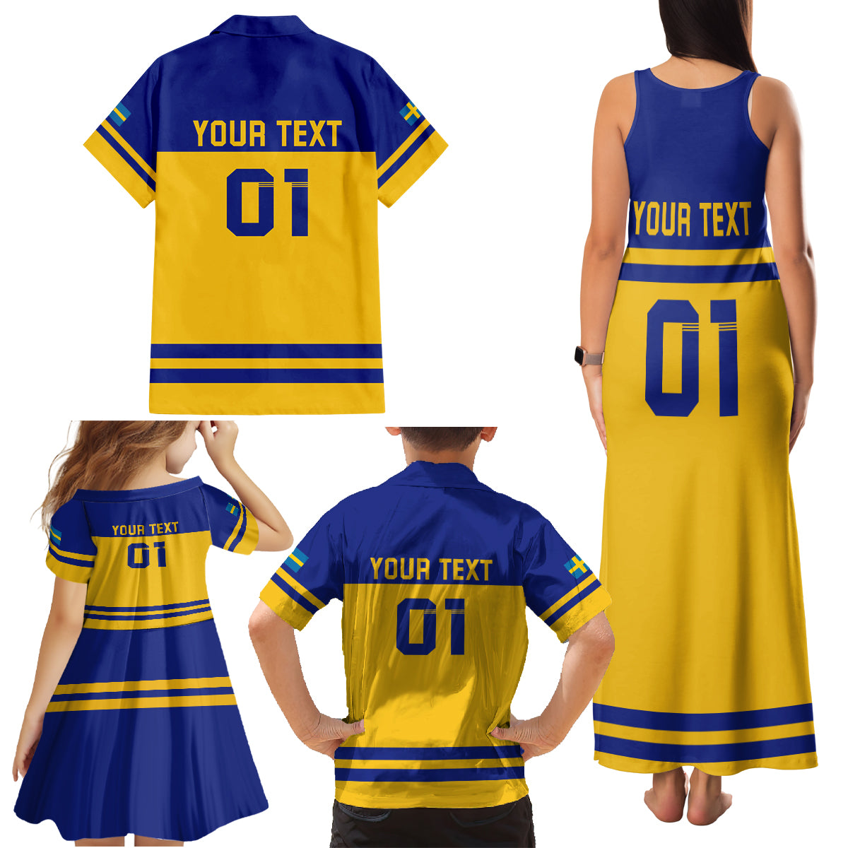 Sweden Hockey 2024 Family Matching Tank Maxi Dress and Hawaiian Shirt Tre Kronor Come on - Wonder Print Shop