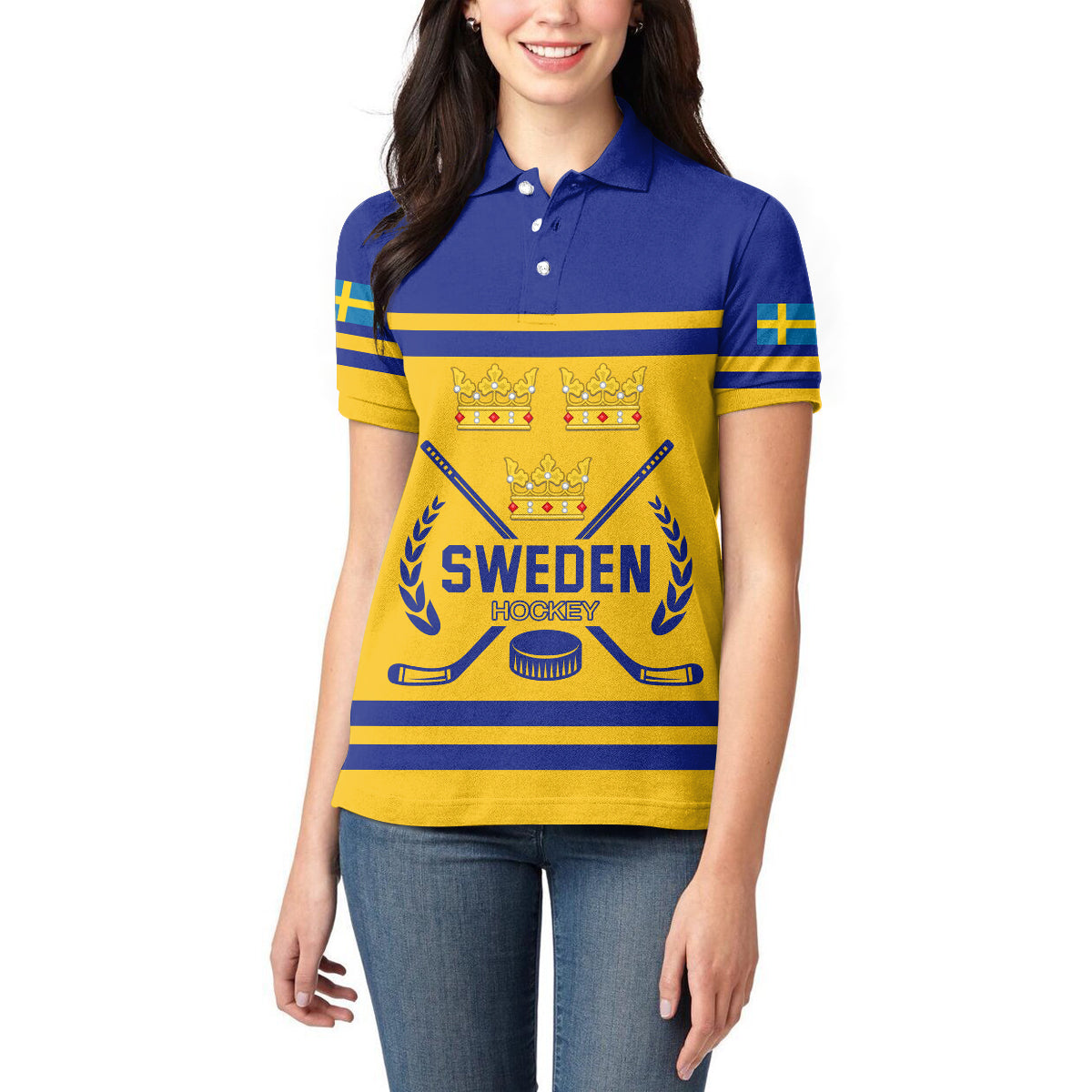Sweden Hockey 2024 Women Polo Shirt Tre Kronor Come on - Wonder Print Shop