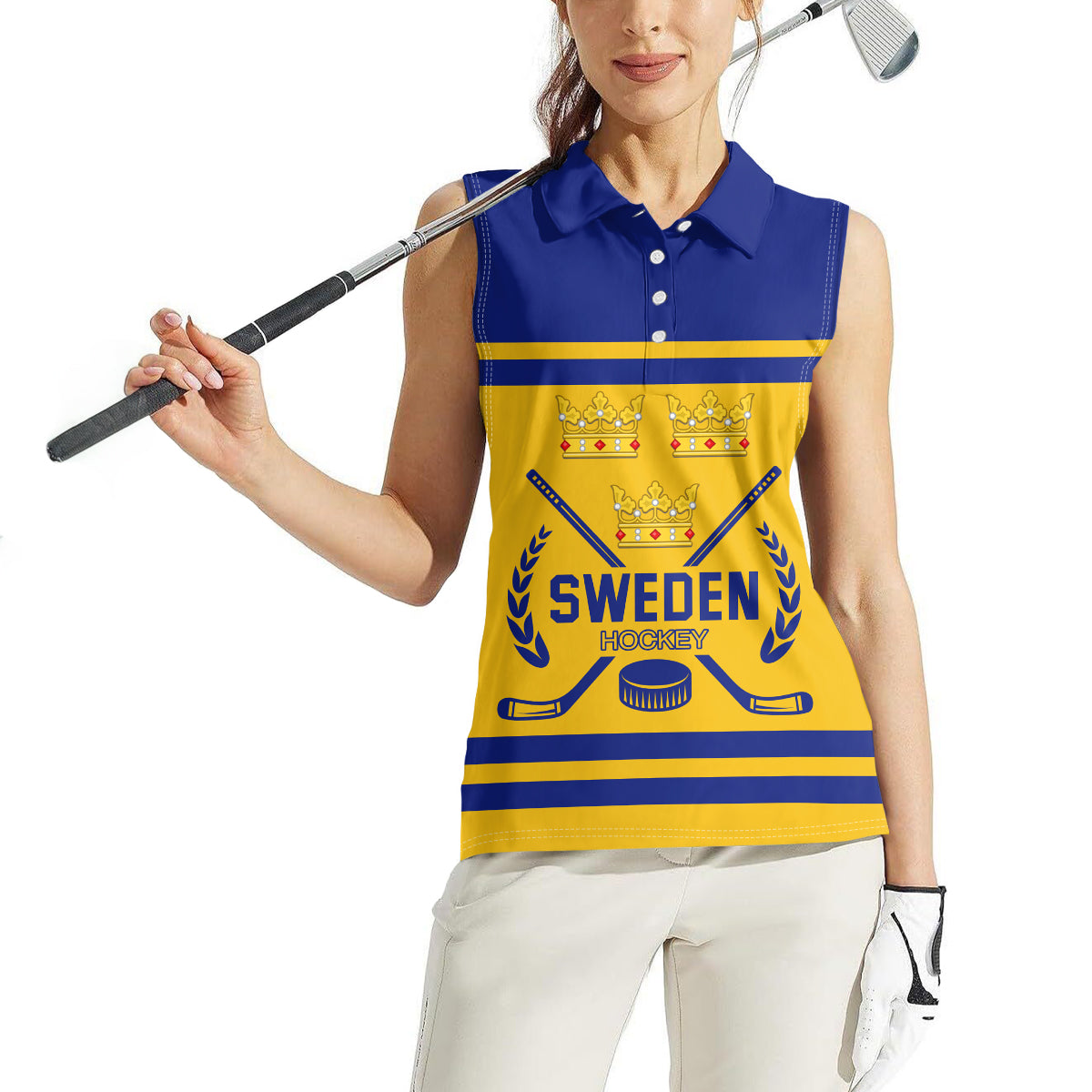 Sweden Hockey 2024 Women Sleeveless Polo Shirt Tre Kronor Come on - Wonder Print Shop