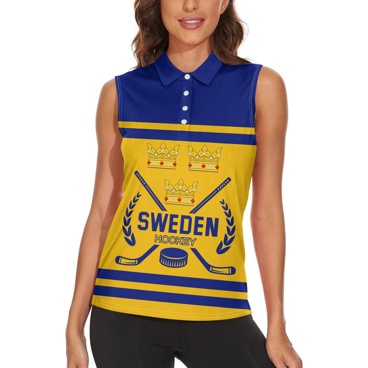 Sweden Hockey 2024 Women Sleeveless Polo Shirt Tre Kronor Come on - Wonder Print Shop