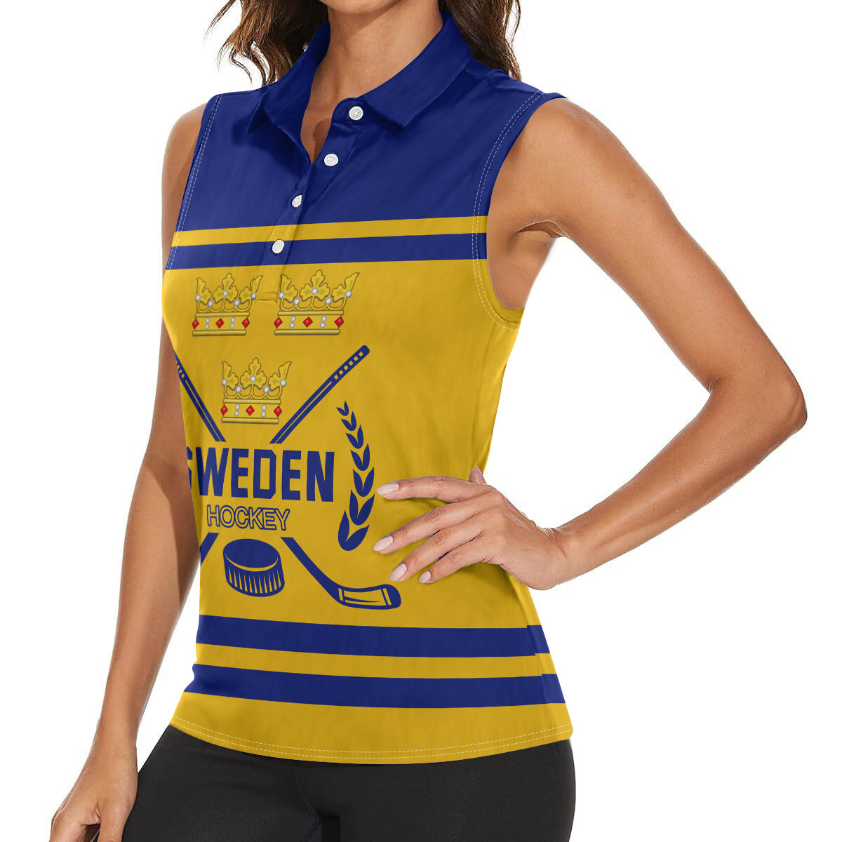 Sweden Hockey 2024 Women Sleeveless Polo Shirt Tre Kronor Come on - Wonder Print Shop