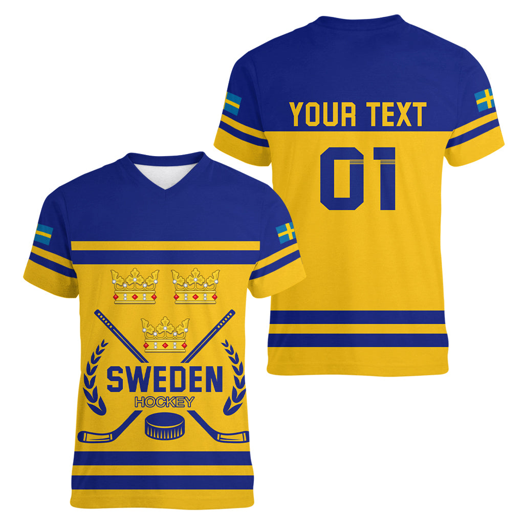 Sweden Hockey 2024 Women V-Neck T-Shirt Tre Kronor Come on - Wonder Print Shop