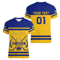 Sweden Hockey 2024 Women V-Neck T-Shirt Tre Kronor Come on - Wonder Print Shop