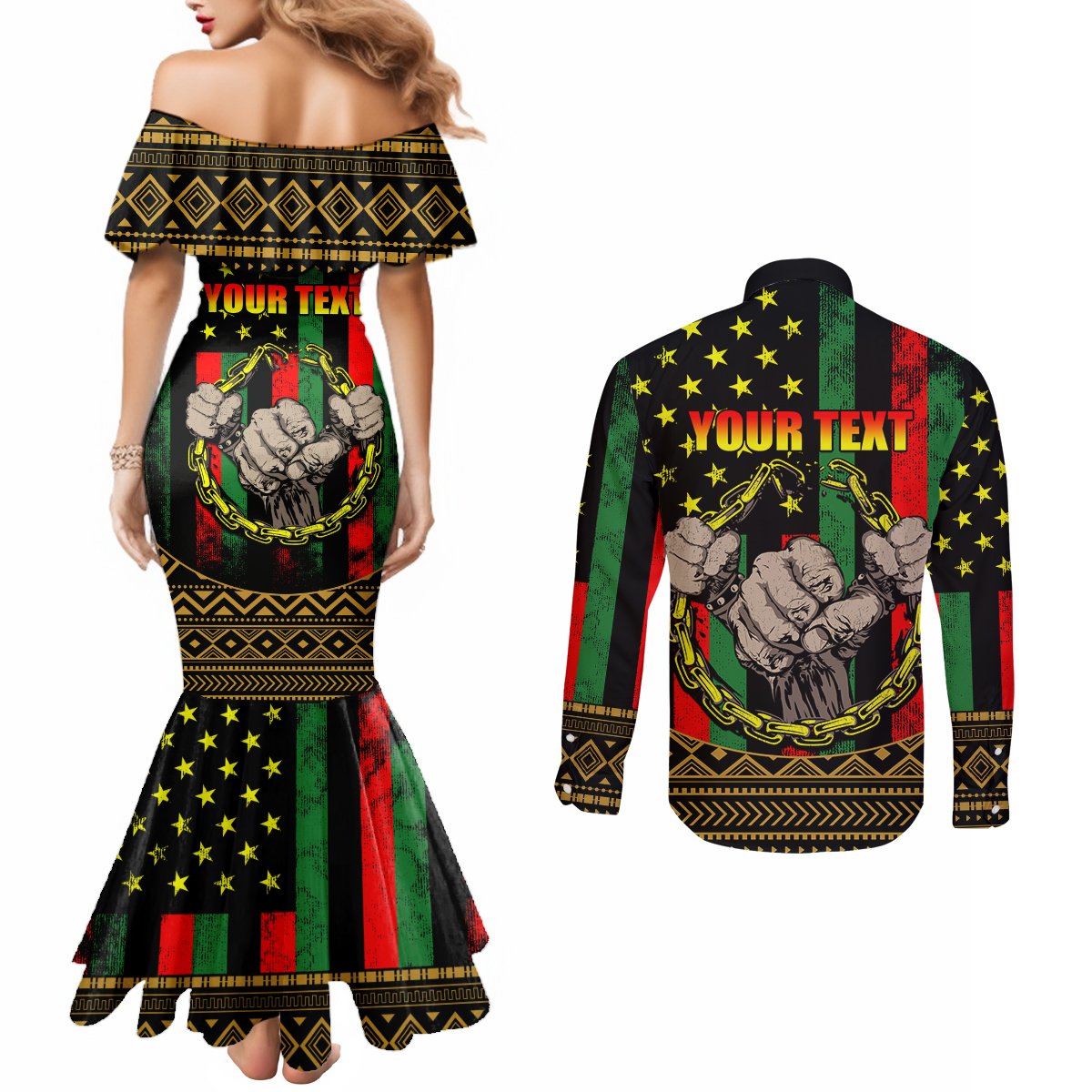Juneteenth Celebration 2024 Couples Matching Mermaid Dress and Long Sleeve Button Shirt Black History June 19