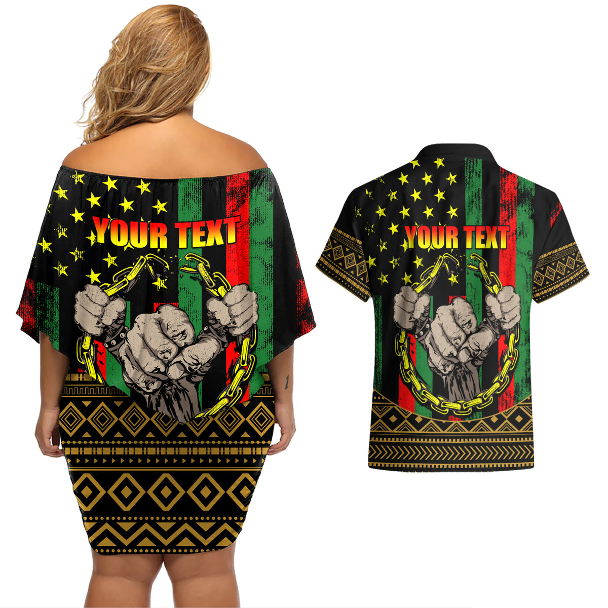 Juneteenth Celebration 2024 Couples Matching Off Shoulder Short Dress and Hawaiian Shirt Black History June 19 - Wonder Print Shop