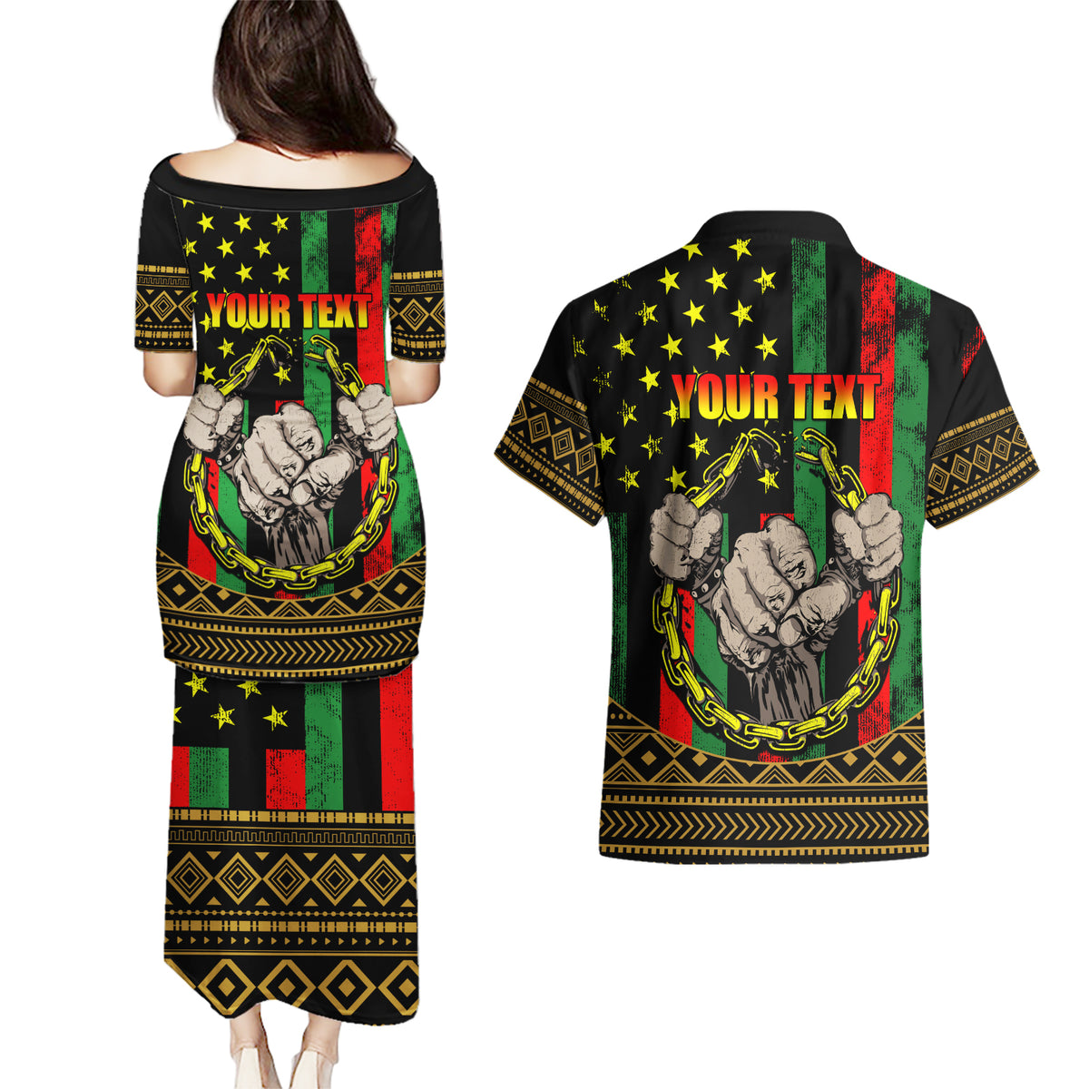 Juneteenth Celebration 2024 Couples Matching Puletasi and Hawaiian Shirt Black History June 19 - Wonder Print Shop