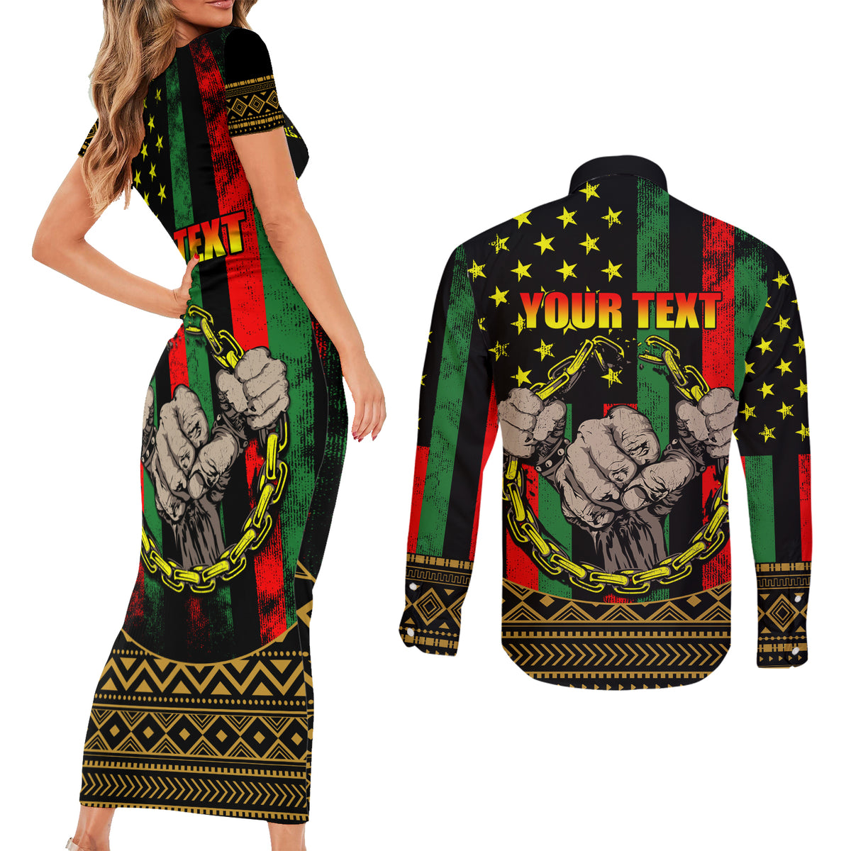 Juneteenth Celebration 2024 Couples Matching Short Sleeve Bodycon Dress and Long Sleeve Button Shirt Black History June 19 - Wonder Print Shop