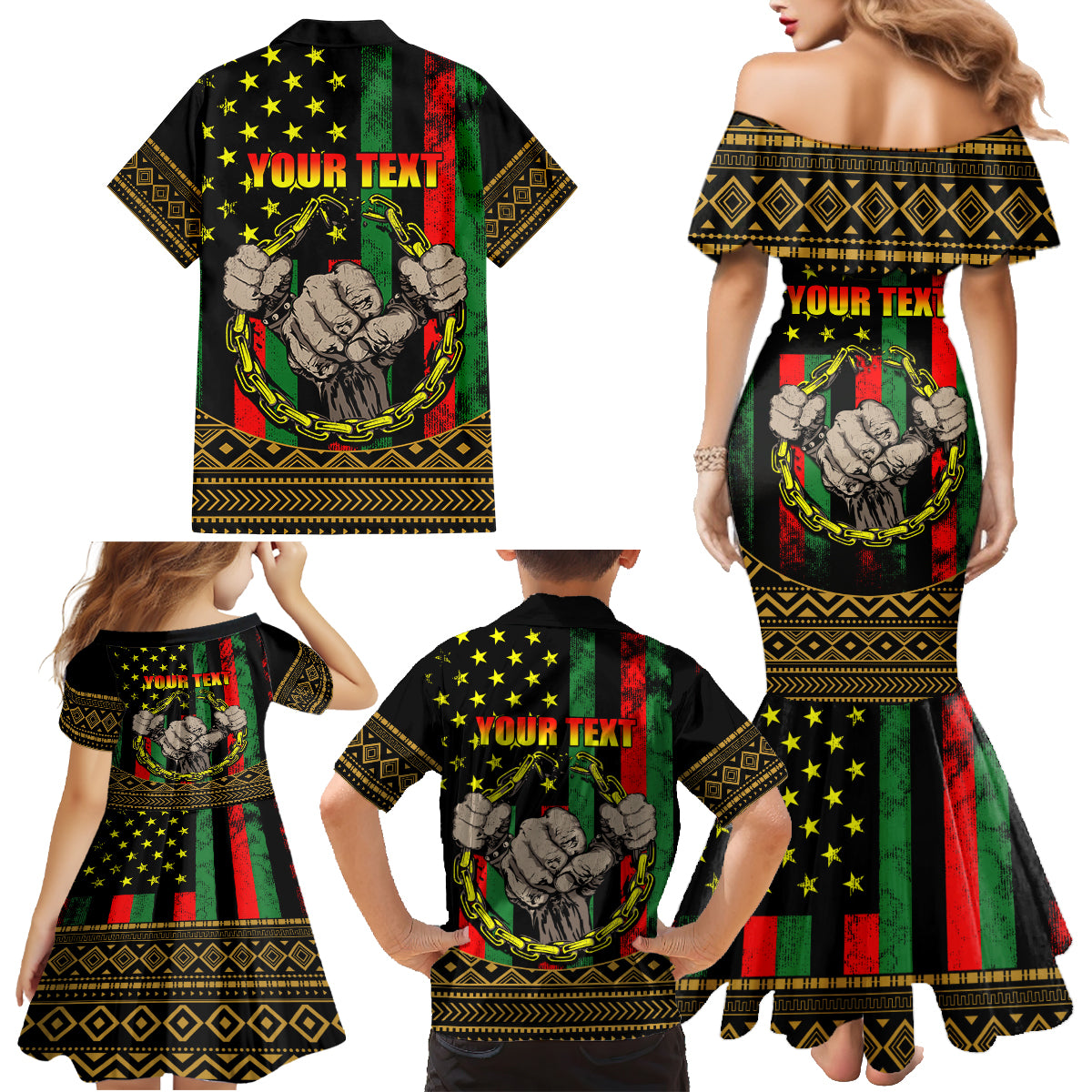 Juneteenth Celebration 2024 Family Matching Mermaid Dress and Hawaiian Shirt Black History June 19 - Wonder Print Shop