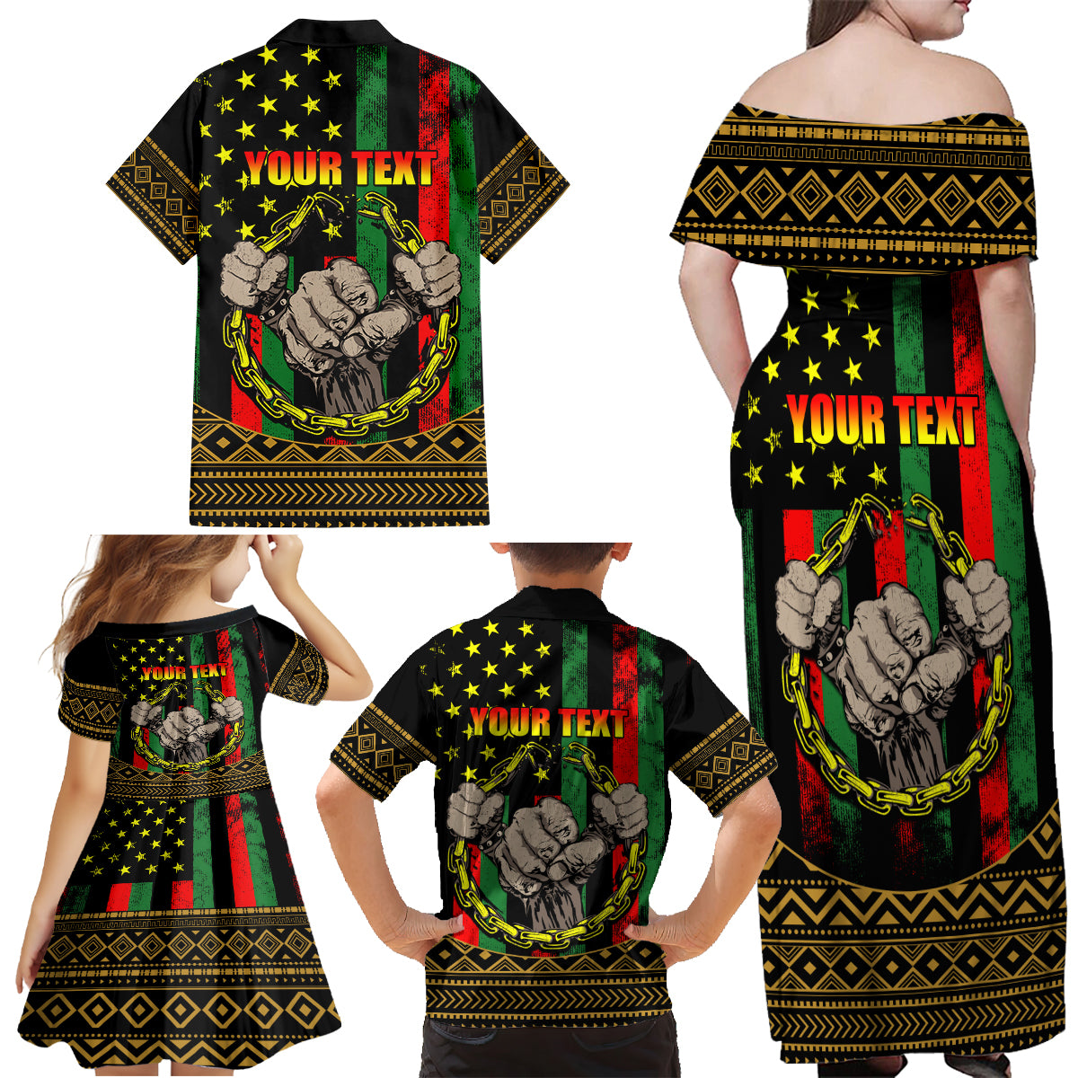 Juneteenth Celebration 2024 Family Matching Off Shoulder Maxi Dress and Hawaiian Shirt Black History June 19 - Wonder Print Shop