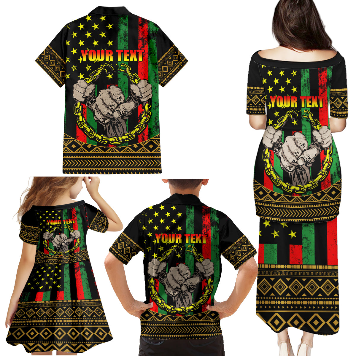 Juneteenth Celebration 2024 Family Matching Puletasi and Hawaiian Shirt Black History June 19 - Wonder Print Shop