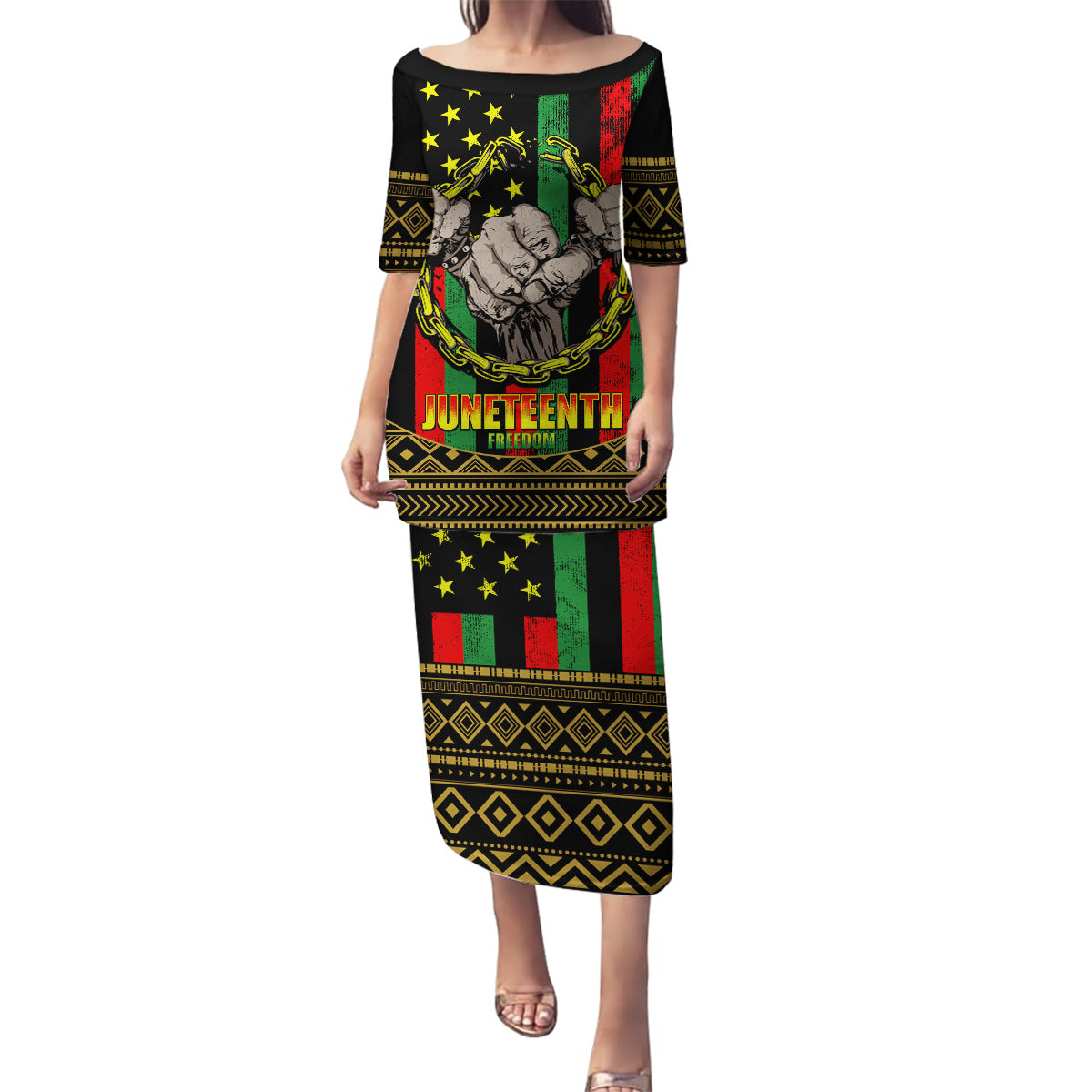 Juneteenth Celebration 2024 Family Matching Puletasi and Hawaiian Shirt Black History June 19 - Wonder Print Shop