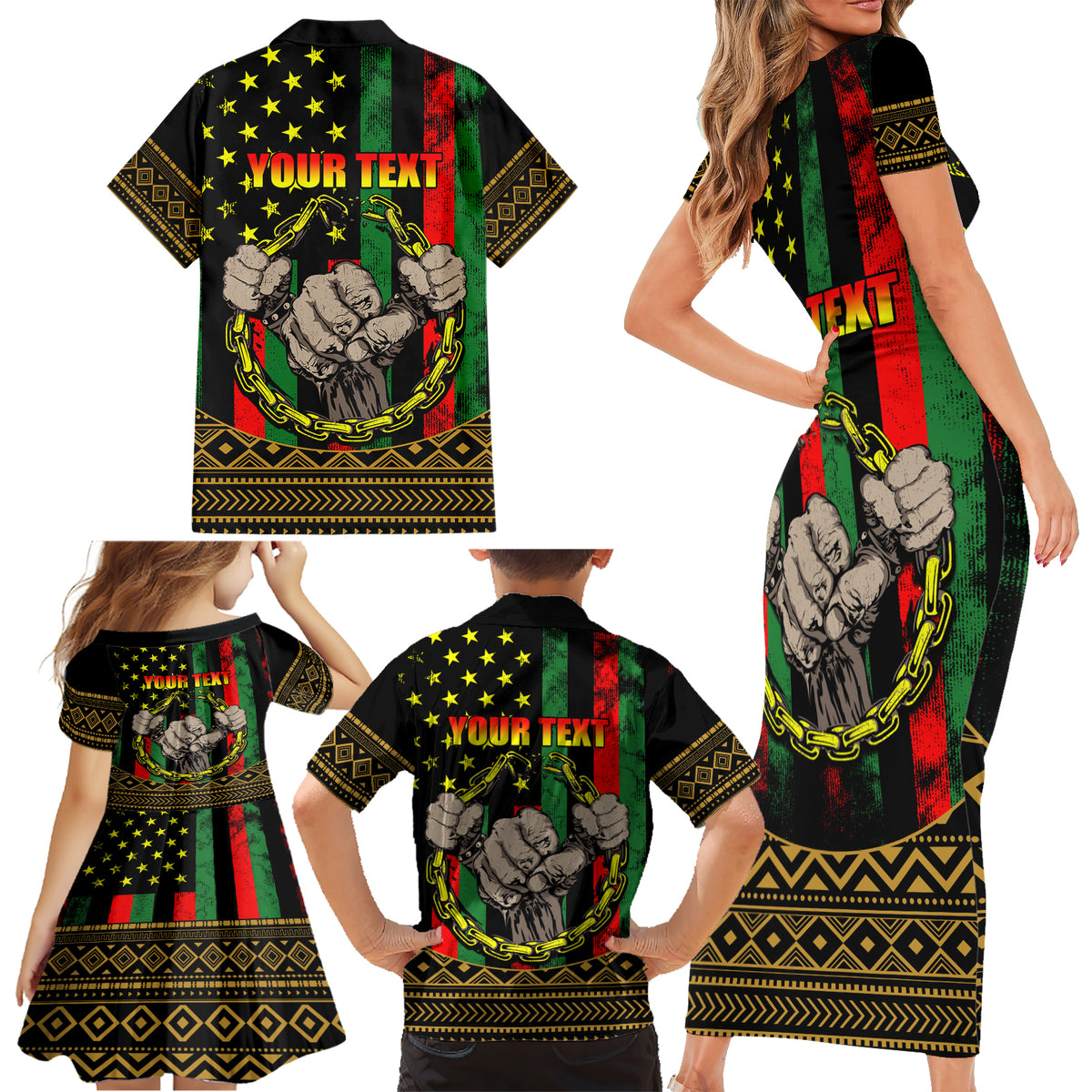 Juneteenth Celebration 2024 Family Matching Short Sleeve Bodycon Dress and Hawaiian Shirt Black History June 19 - Wonder Print Shop