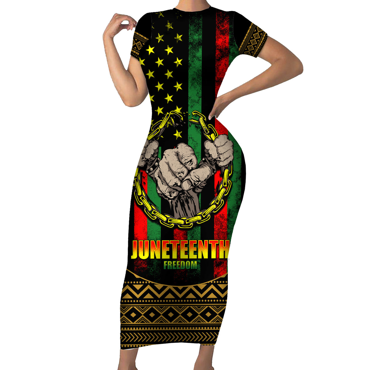Juneteenth Celebration 2024 Family Matching Short Sleeve Bodycon Dress and Hawaiian Shirt Black History June 19 - Wonder Print Shop