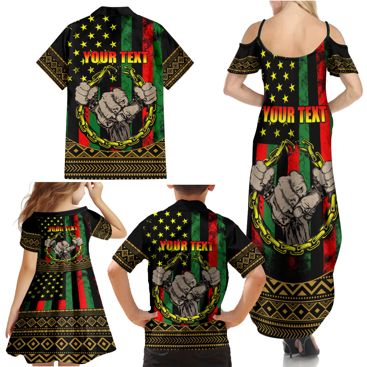 Juneteenth Celebration 2024 Family Matching Summer Maxi Dress and Hawaiian Shirt Black History June 19 - Wonder Print Shop