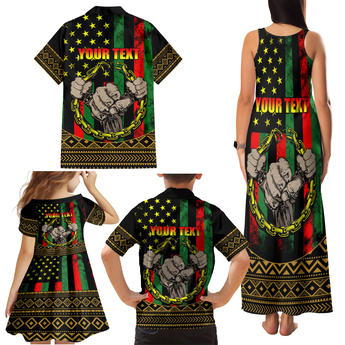Juneteenth Celebration 2024 Family Matching Tank Maxi Dress and Hawaiian Shirt Black History June 19 - Wonder Print Shop