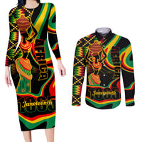 Juneteenth 2024 Couples Matching Long Sleeve Bodycon Dress and Long Sleeve Button Shirt 1865 Freedom Day Anniversary - Wonder Print Shop