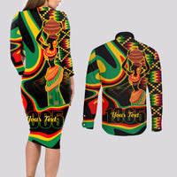 Juneteenth 2024 Couples Matching Long Sleeve Bodycon Dress and Long Sleeve Button Shirt 1865 Freedom Day Anniversary - Wonder Print Shop