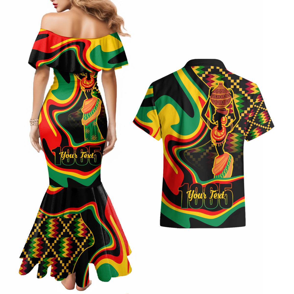 Juneteenth 2024 Couples Matching Mermaid Dress and Hawaiian Shirt 1865 Freedom Day Anniversary - Wonder Print Shop