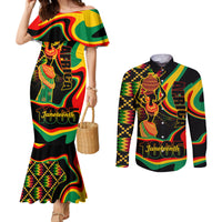 Juneteenth 2024 Couples Matching Mermaid Dress and Long Sleeve Button Shirt 1865 Freedom Day Anniversary