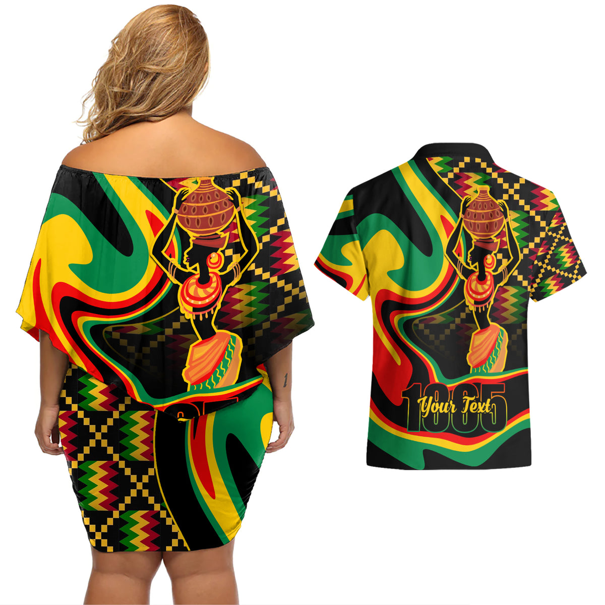 Juneteenth 2024 Couples Matching Off Shoulder Short Dress and Hawaiian Shirt 1865 Freedom Day Anniversary - Wonder Print Shop